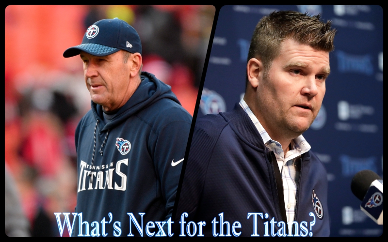 Tennessee Titans general manager Jon Robinson and 2017-18 Head Coach, Mike Mularkey part ways. Monday, Jan. 15, 2018, in Nashville, Tenn. The Titans split with head coach Mike Mularkey on Monday after he revived a team with the NFLs worst record over two seasons and led them to their first playoff victory in 14 years. The Titans announced the move two days after a 35-14 loss to New England in the AFC divisional round. (AP Photo/Mark Humphrey)