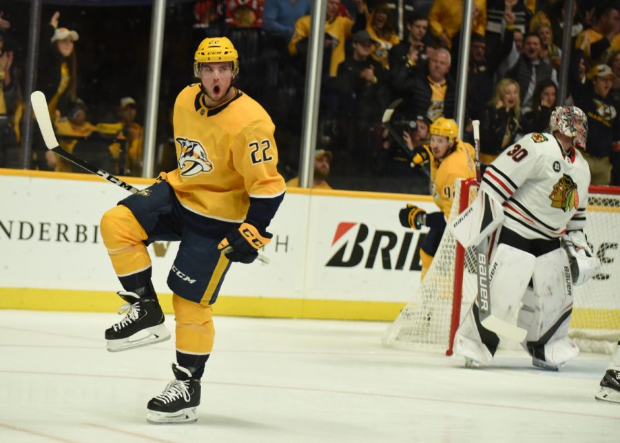 Craig Smith, Kevin Fiala and Ryan Johansen also each had a goal and an assist, and Austin Watson added an empty-netter for the Predators. Pekka Rinne stopped 19 shots in match between Chicago Blackhawks and the Nashville Predators (SportsNashville.net/ Mike Strasinger)