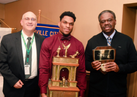 Left -Hillsboro IB World High School, Executive Principle, Dr. Shuler Pelham; Center - Joseph Honeysucker, 75th Hume Awardee; Right -  Head Football Coach of HHS, Maurice Fitzgerald.