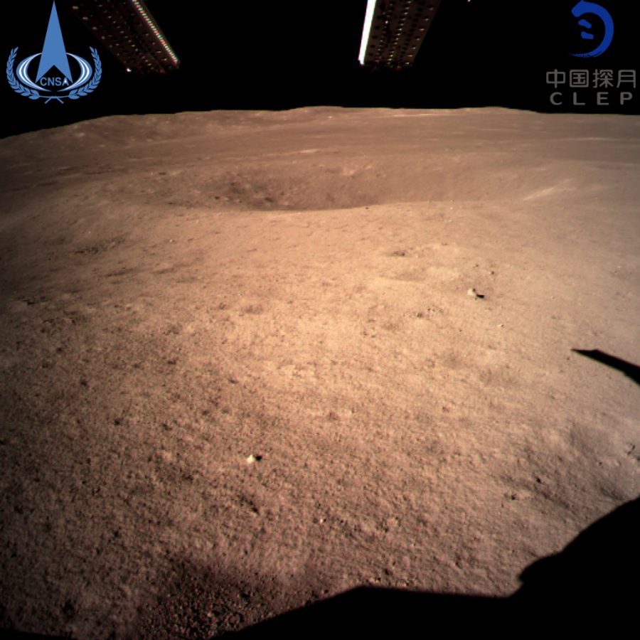 In this photo provided Jan. 3, 2019, by China National Space Administration via Xinhua News Agency, the first image of the moons far side taken by Chinas Change-4 probe.  A Chinese spacecraft on Thursday, Jan. 3,  made the first-ever landing on the far side of the moon, state media said. The lunar explorer Change 4 touched down at 10:26 a.m., China Central Television said in a brief announcement at the top of its noon news broadcast.(China National Space Administration/Xinhua News Agency via AP)