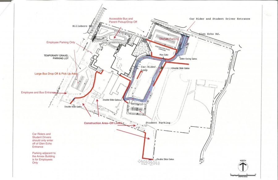 Map of new traffic pattern that began July 29, 2019 of the Hillsboro High School Campus. 