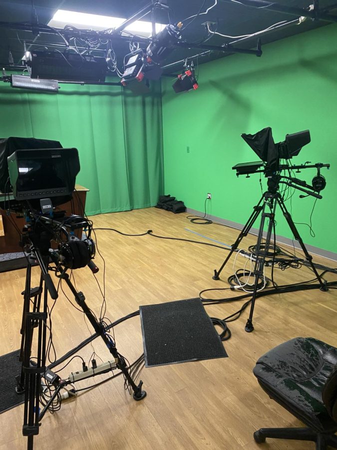 Hillsboro's new and improved film studio has many studio cameras and green screens.