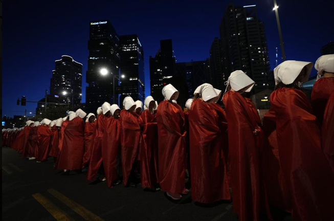 Israeli Activists dressed as The Handmaids Tale in protest