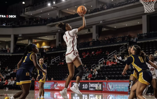 Jade Rucker, freshman, shoots in the ASPU win over Evansville
Photo by Karley Livingston, ASPU Athletics