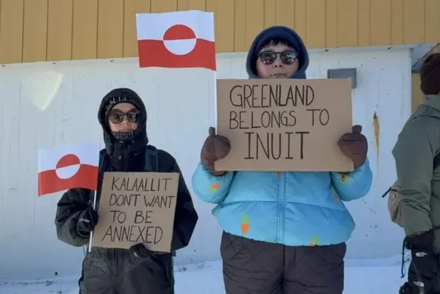 Flag-waving Greenlanders protest US President Donald Trump’s threats to seize their land in March 2025.