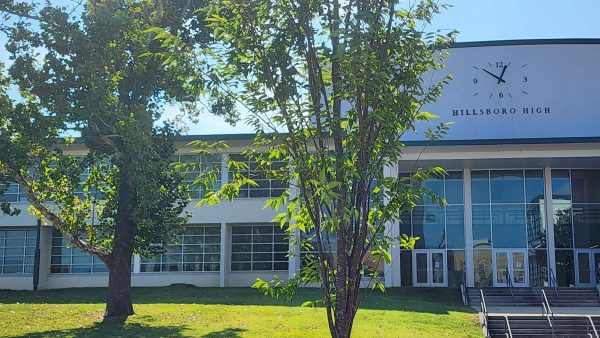 Picture of Hillsboro High School's West Entrance, taken August 14th, 2025